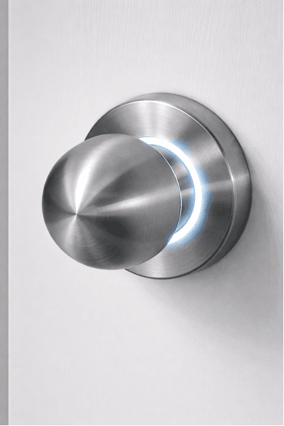 Prototype view of the Illuminknob showing a brushed metal knob and illuminated rim